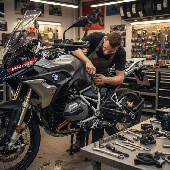 Mecánico trabajando en motocicleta